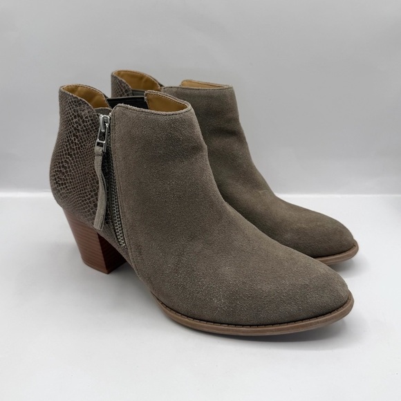 Vionic Shoes - Vionic Anne Boots Womens 9 Brown Suede Leather Ankle Booties Casual Zip Up